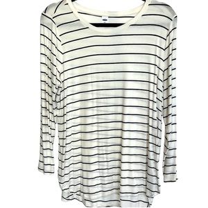 Old Navy Tee Long Sleeve White with Black Stripe Soft Stretch L NWOT